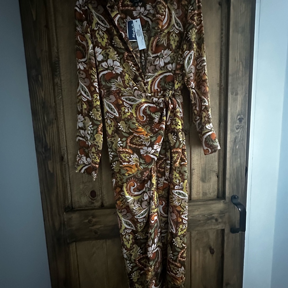 DREW Autumn Floral Midi Dress - Brown and Orange